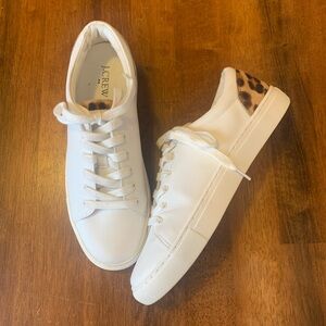 J. Crew Women's Saturday Sneaker 8  White Sneakers with Leopard Detail